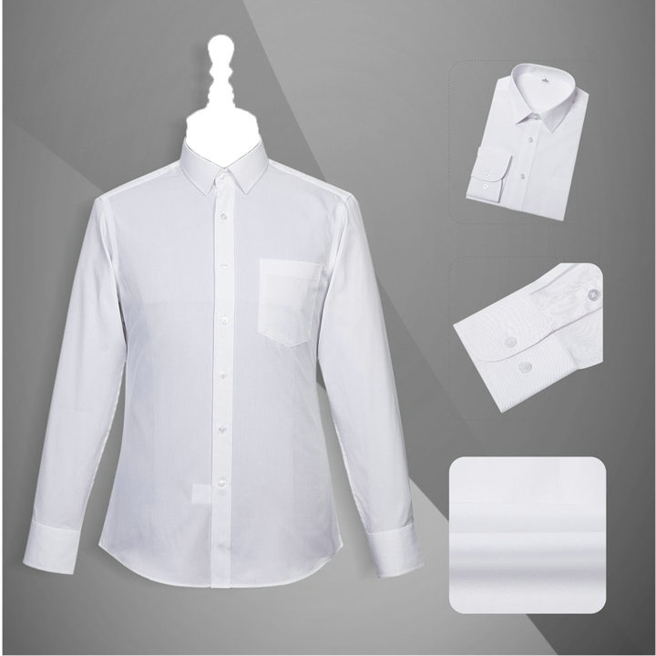 男士衬衫定制加工-YW001男士长袖白色CVC衬衫
