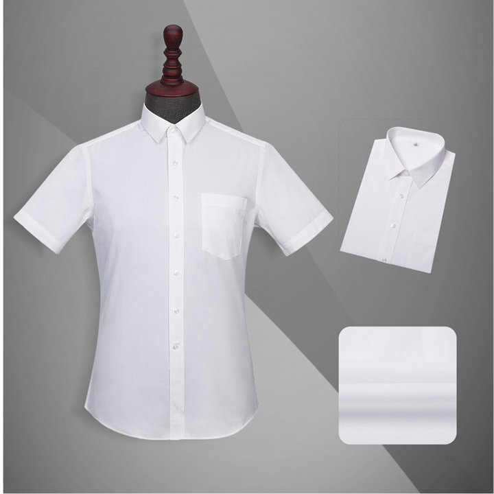 北京衬衫厂家,YW002男短袖白色CVC衬衫
